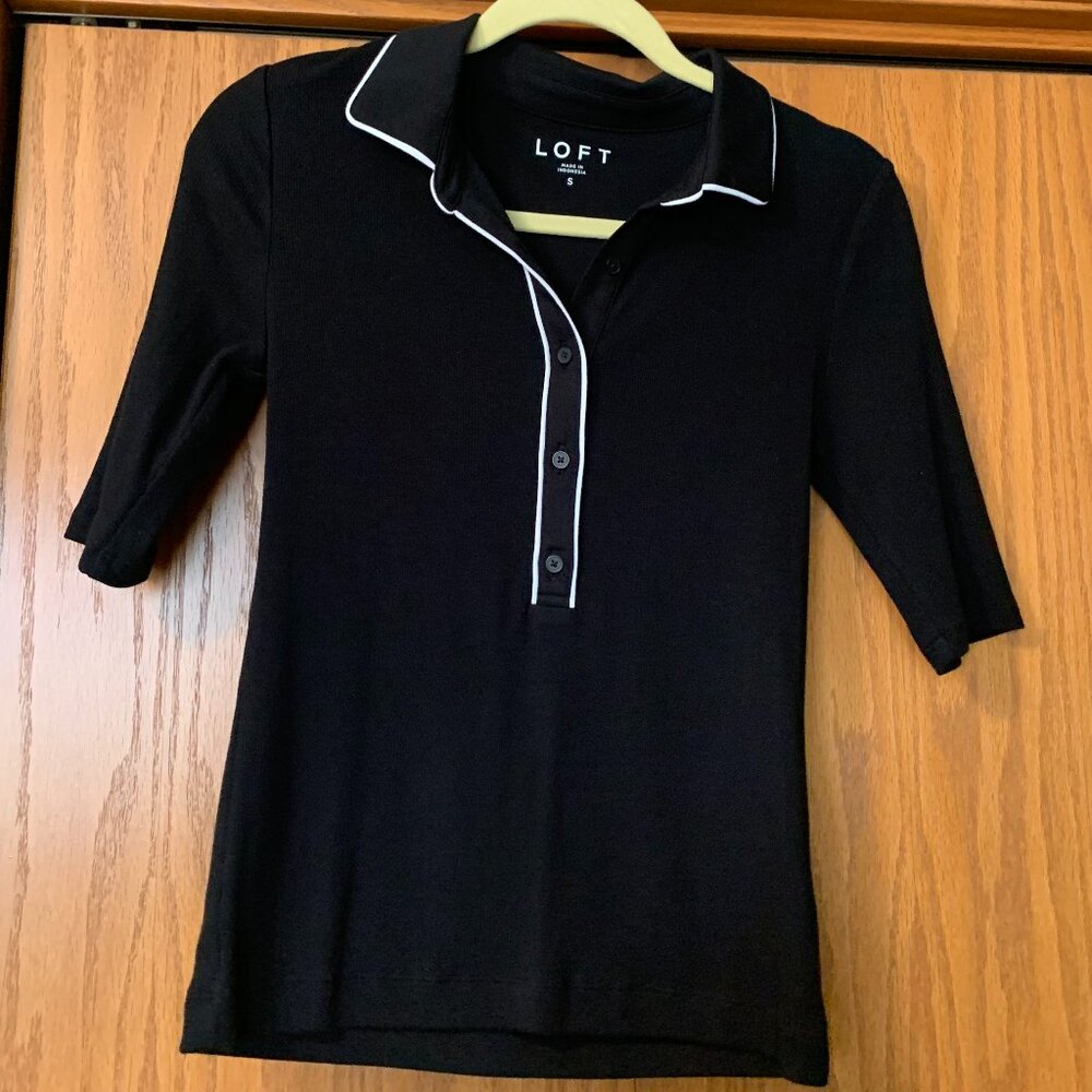Loft Black and White Cotton Top NWT